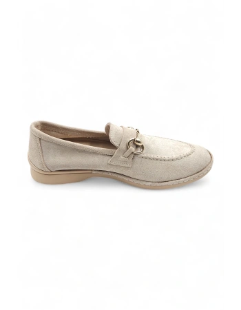 Scarpe Bej Hakiki Deri Süet Kadın Loafer Babet Ayakkabı