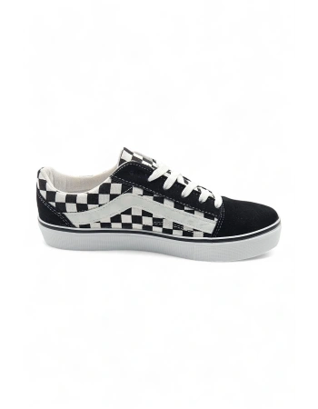 SkyOne Siyah Beyaz Damalı Desenli Model Old School Kareli Rahat Bağcıklı Günlük Sneaker Spor Ayakkabı