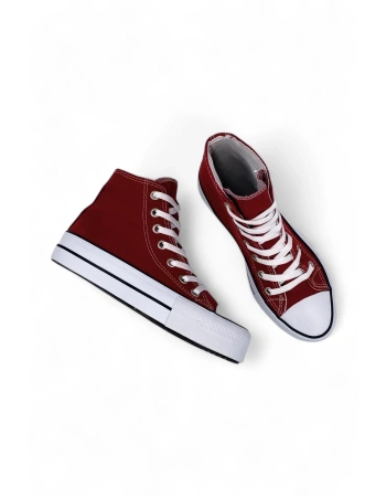 SkyStride Bordo Kalın Tabanlı Boğazlı Keten Kadın Sneaker Spor Ayakkabı