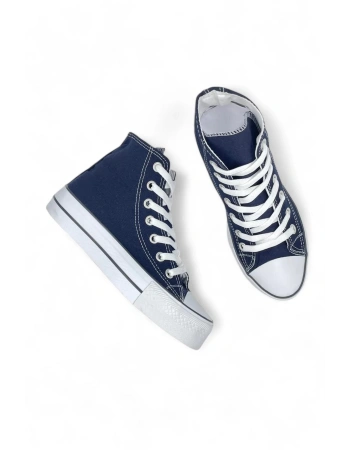 SkyStride Lacivert Kalın Tabanlı Boğazlı Keten Sneaker Spor Ayakkabı