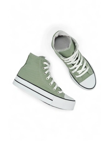 SkyStride Yeşil Kalın Tabanlı Boğazlı Keten Kadın Spor Ayakkabı