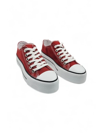 Skywalk Bordo Yüksek Taban Sneaker Kadın Spor Ayakkabı