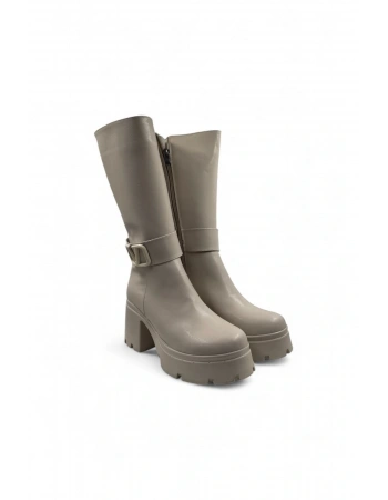 Sturdy Bej Topuklu ve Fermuarlı Rahat Şık Çizme