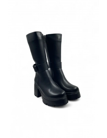 Sturdy Siyah Topuklu ve Fermuarlı Rahat Şık Çizme