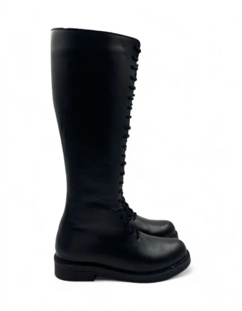 Zephyr Siyah Kadın Bağcıklı Düz Taban ve Fermuarlı Çizme