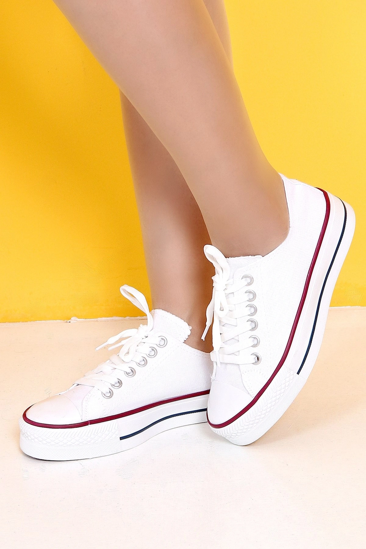 Skywalk Beyaz Yüksek Taban Sneaker Kadın Spor Ayakkabı