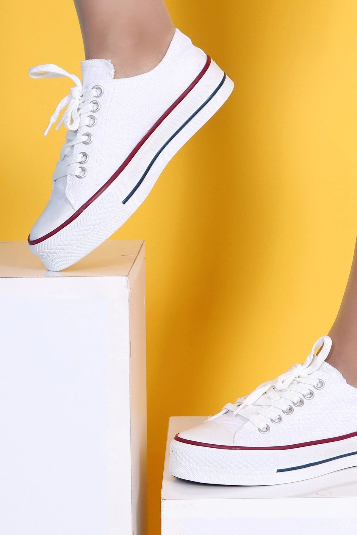 Skywalk Beyaz Yüksek Taban Sneaker Kadın Spor Ayakkabı