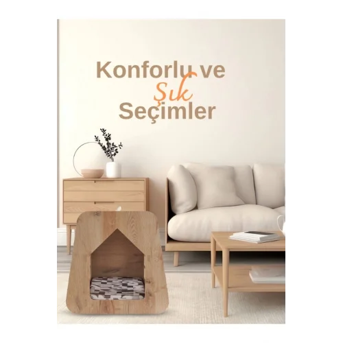 Caramel 30*50 Kedi Köpek Evi Yıkanabilir Kumaş Minderi Ile Beraber