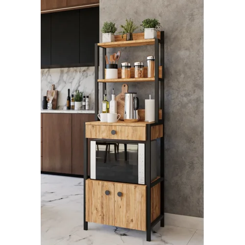 Çekmeceli 2 Kapaklı Çok Amaçlı Dolap Mutfak Bangosu Mikrodalga Fırın Mini Fırın Dolabı Atlantik Çam