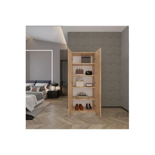 2 Kapaklı 5 Katlı Çok Amaçlı Atlantik Çam Elbise Dolabı 70 Cm