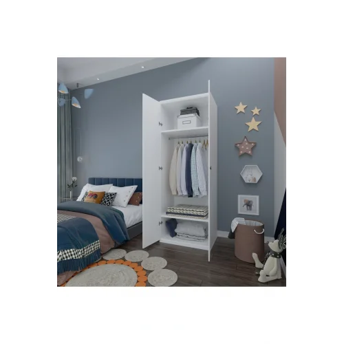 2 Kapaklı Elbise Dolabı - Genç Odası Dolabı Beyaz 80 cm Genişlik