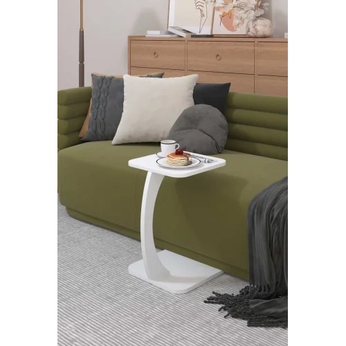 C Sehpa Koltuk Sehpası Yan Sehpa Dikdörtgen Beyaz