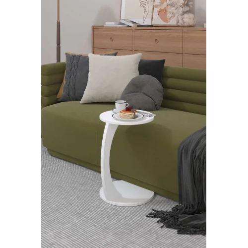 C Sehpa Koltuk Sehpası Yan Sehpa Zigon Sehpa Servis Sehpası Yuvarlak Beyaz