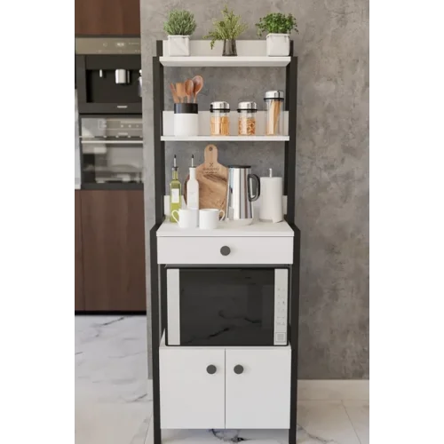 Beyaz Çekmeceli 2 Kapaklı Çok Amaçlı Dolap Mutfak Bangosu Mikrodalga Fırın Mini Fırın Dolabı