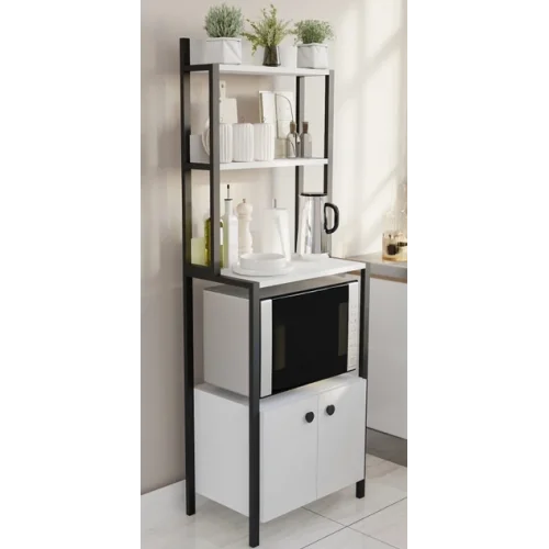 Çok Amaçlı Dolap Mutfak Bangosu Mini Fırın Dolabı 2 Kapaklı Dolap Kahve Köşe Beyaz