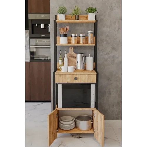 Atlantik Çam Çekmeceli 2 Kapaklı Çok Amaçlı Dolap Mutfak Bangosu Mikrodalga Fırın Mini Fırın Dolabı