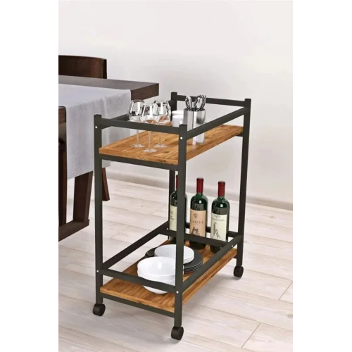 Servis Sunum Arabası Şaraplık Ev Tipi Iki Katlı Şişe Bölmeli