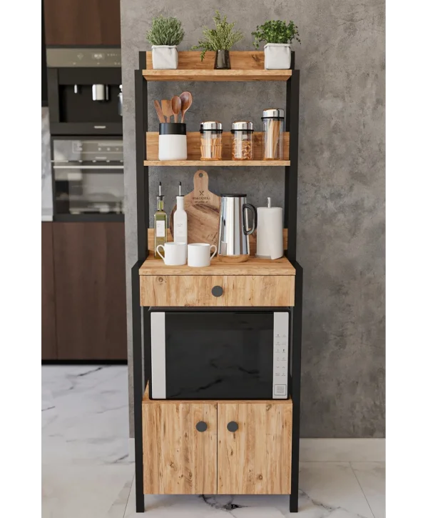 Çekmeceli 2 Kapaklı Çok Amaçlı Dolap Mutfak Bangosu Mikrodalga Fırın Mini Fırın Dolabı Atlantik Çam