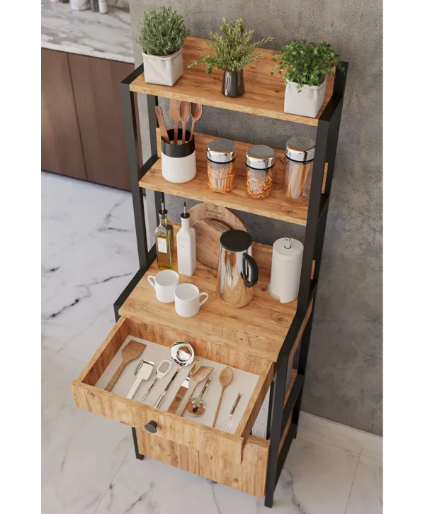 Çekmeceli 2 Kapaklı Çok Amaçlı Dolap Mutfak Bangosu Mikrodalga Fırın Mini Fırın Dolabı Atlantik Çam