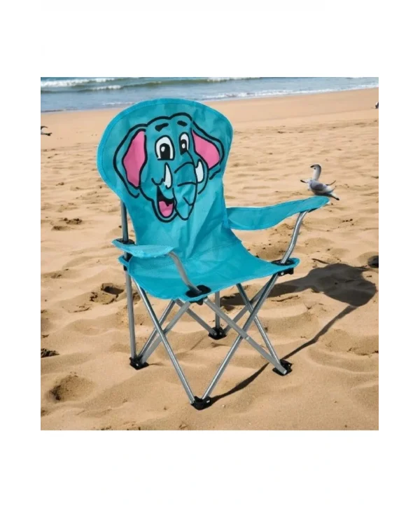 Çocuk Kamp Sandalyesi Fil Desenli Mavi, Taşıma Çantası ile Beraber