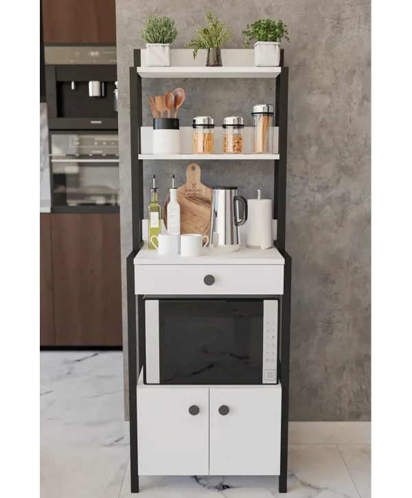 Çekmeceli 2 Kapaklı Çok Amaçlı Dolap Mutfak Bangosu Mikrodalga Fırın Mini Fırın Dolabı Beyaz