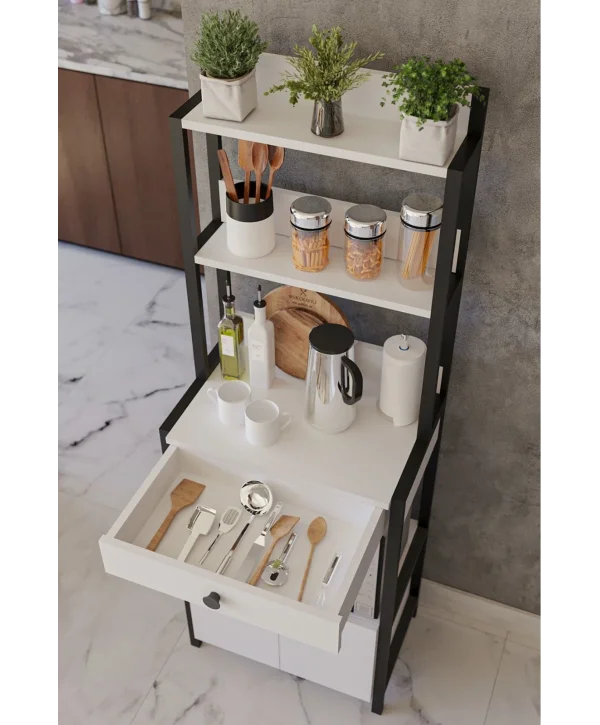 Çekmeceli 2 Kapaklı Çok Amaçlı Dolap Mutfak Bangosu Mikrodalga Fırın Mini Fırın Dolabı Beyaz