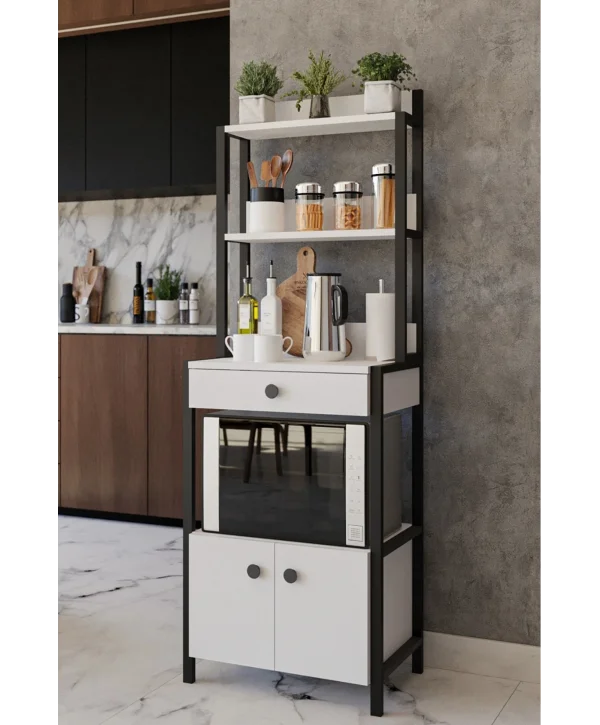 Çekmeceli 2 Kapaklı Çok Amaçlı Dolap Mutfak Bangosu Mikrodalga Fırın Mini Fırın Dolabı Beyaz