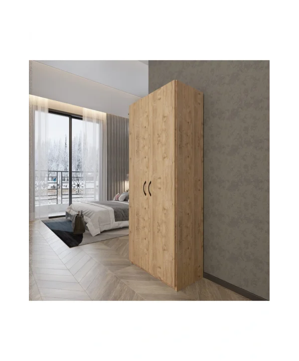 2 Kapaklı 5 Katlı Çok Amaçlı Atlantik Çam Elbise Dolabı 70 Cm