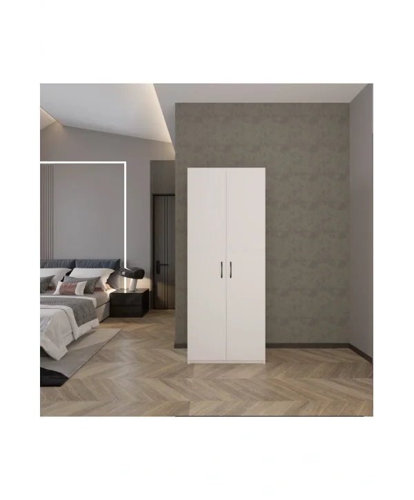2 Kapaklı 5 Katlı Çok Amaçlı Atlantik Beyaz Elbise Dolabı 70 Cm