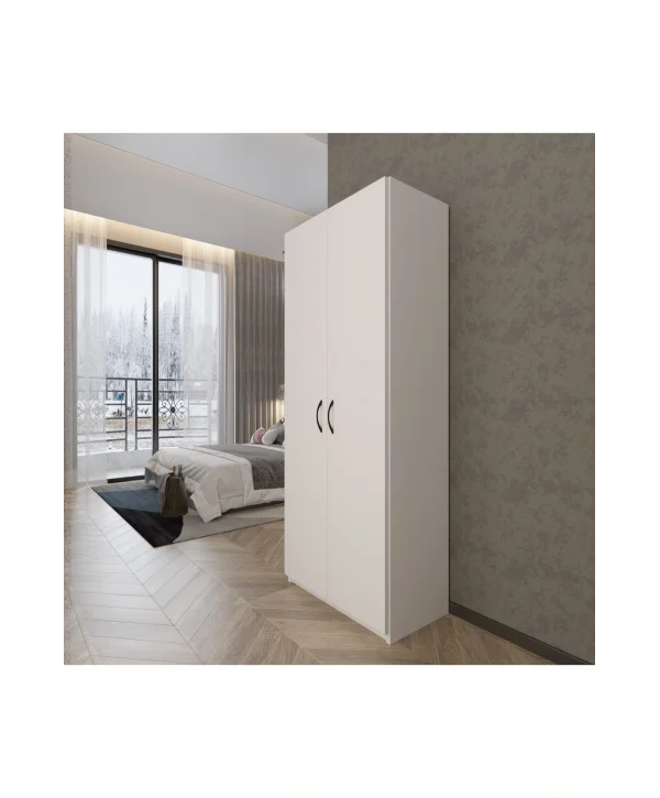 2 Kapaklı 5 Katlı Çok Amaçlı Atlantik Beyaz Elbise Dolabı 70 Cm