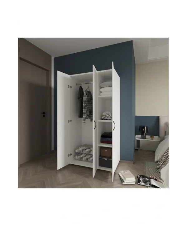 Doruk 3 Kapaklı Beyaz Elbise Dolabı Çok Amaçlı Dolap 90 cm Genişlik