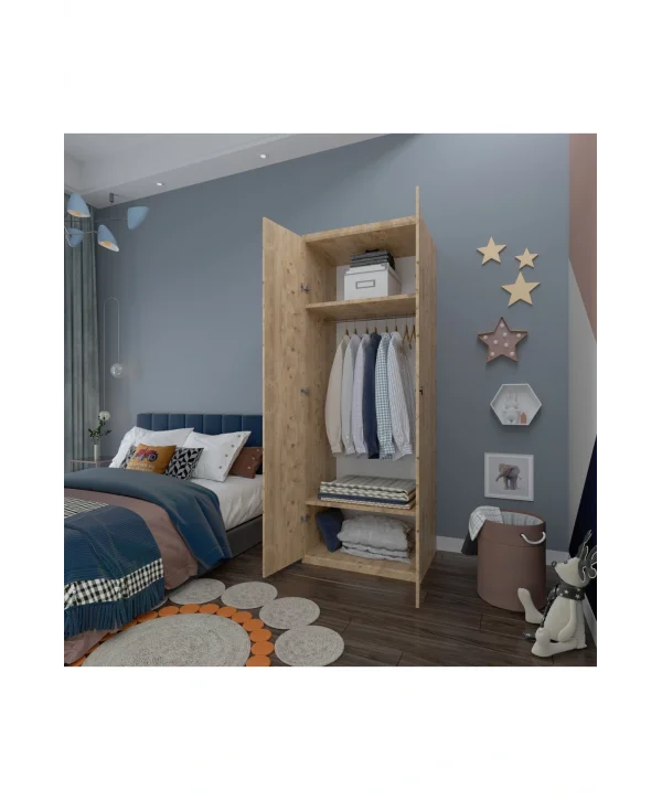 2 Kapaklı Elbise Dolabı - Genç odası Dolabı Çam 80 cm