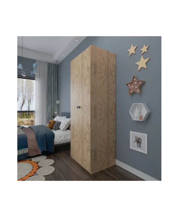 2 Kapaklı Elbise Dolabı - Genç odası Dolabı Çam 80 cm