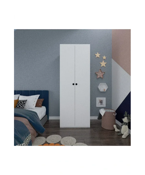 2 Kapaklı Elbise Dolabı - Genç Odası Dolabı Beyaz 80 cm Genişlik
