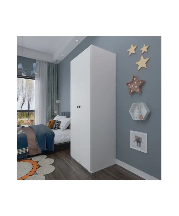 2 Kapaklı Elbise Dolabı - Genç Odası Dolabı Beyaz 80 cm Genişlik