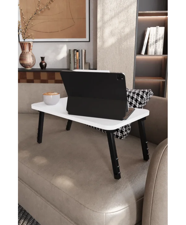 Laptop Sehpası Seyyar Kahvaltı Masası Katlanır Çalışma Sehpası Beyaz