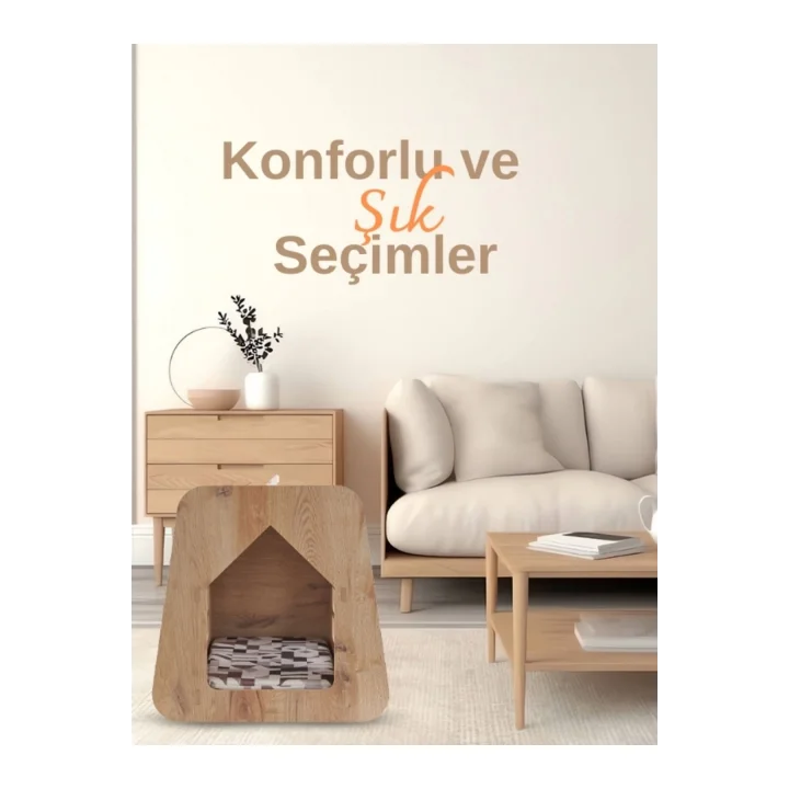 Caramel 30*50 Kedi Köpek Evi Yıkanabilir Kumaş Minderi Ile Beraber