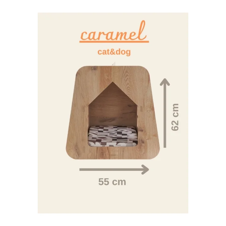 Caramel 30*50 Kedi Köpek Evi Yıkanabilir Kumaş Minderi Ile Beraber