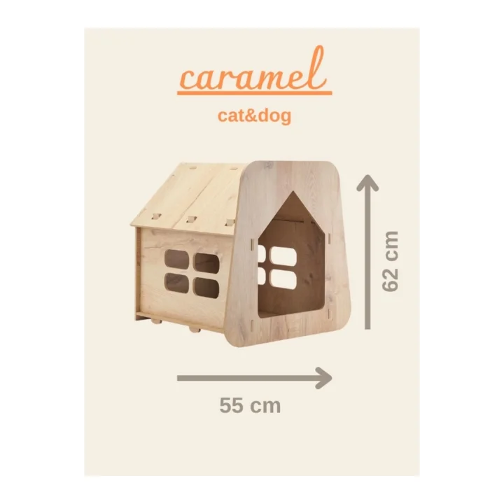 Caramel 30*50 Kedi Köpek Evi Yıkanabilir Kumaş Minderi Ile Beraber