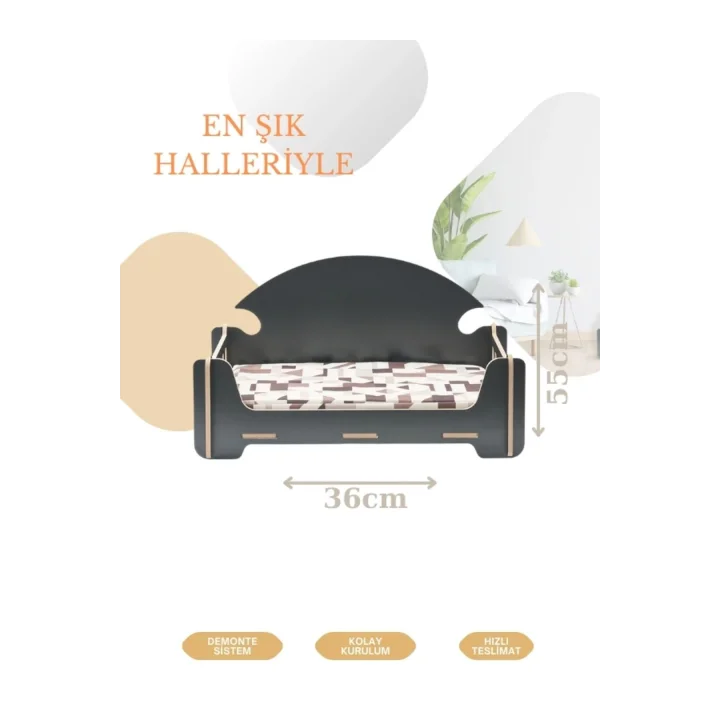 Pd Taht Rahat Kedi Köpek Yatağı 30*50 Siyah Yıkanabilir Duck Kumaş Minderi Ile Beraber