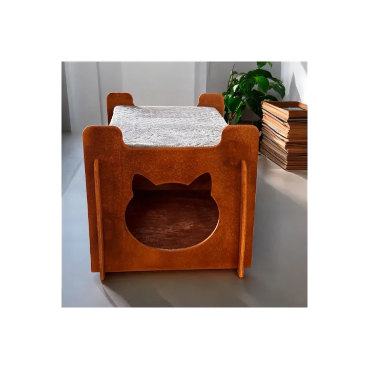 Ed Asia Kedi Evi 2 Katlı Ceviz Renk . Rahat Ve Yıkanabilir Minderi İle Beraber