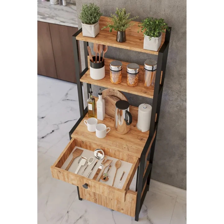 Çekmeceli 2 Kapaklı Çok Amaçlı Dolap Mutfak Bangosu Mikrodalga Fırın Mini Fırın Dolabı Atlantik Çam