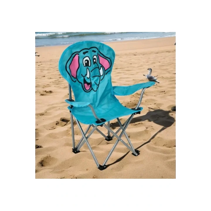 Çocuk Kamp Sandalyesi Fil Desenli Mavi, Taşıma Çantası ile Beraber