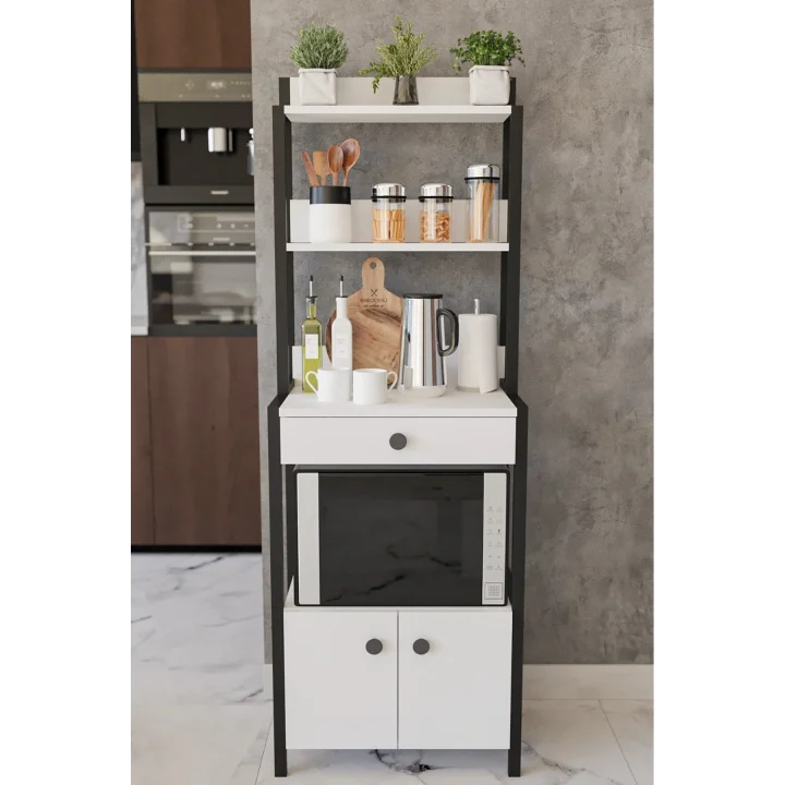 Çekmeceli 2 Kapaklı Çok Amaçlı Dolap Mutfak Bangosu Mikrodalga Fırın Mini Fırın Dolabı Beyaz