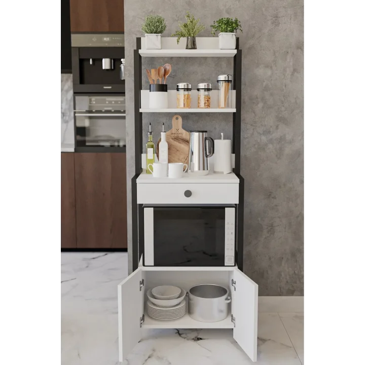 Çekmeceli 2 Kapaklı Çok Amaçlı Dolap Mutfak Bangosu Mikrodalga Fırın Mini Fırın Dolabı Beyaz