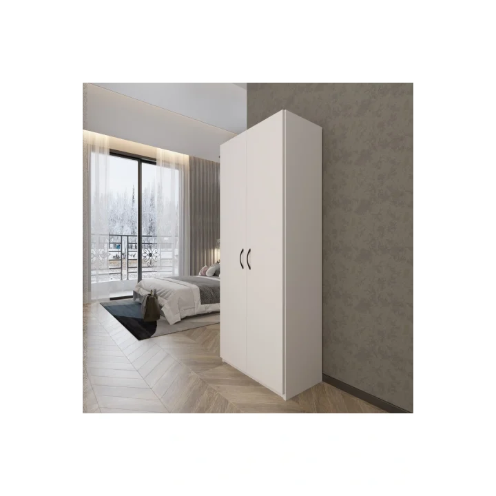2 Kapaklı 5 Katlı Çok Amaçlı Atlantik Beyaz Elbise Dolabı 70 Cm