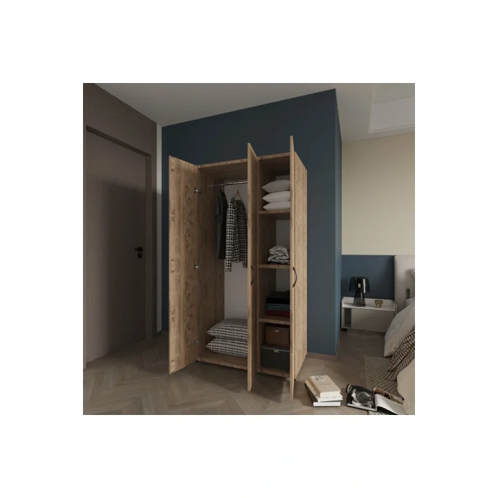 Doruk 3 Kapaklı Çam Elbise Dolabı Çok Amaçlı Dolap 90 cm Genişlik