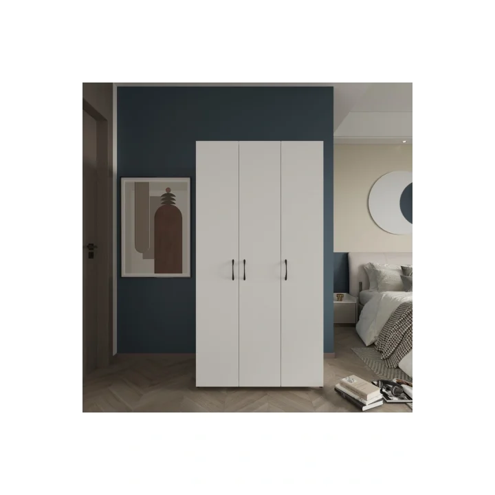 Doruk 3 Kapaklı Beyaz Elbise Dolabı Çok Amaçlı Dolap 90 cm Genişlik