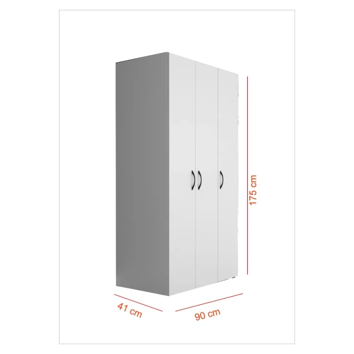 Doruk 3 Kapaklı Beyaz Elbise Dolabı Çok Amaçlı Dolap 90 cm Genişlik
