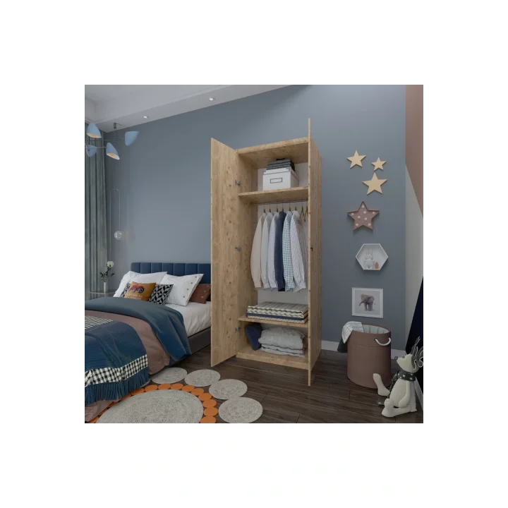 2 Kapaklı Elbise Dolabı - Genç odası Dolabı Çam 80 cm